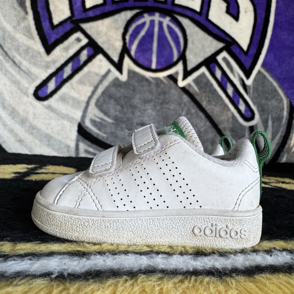 Size 4c - Adidas Advantage VS Toddler Sneakers White Green Hook Loop AW4889